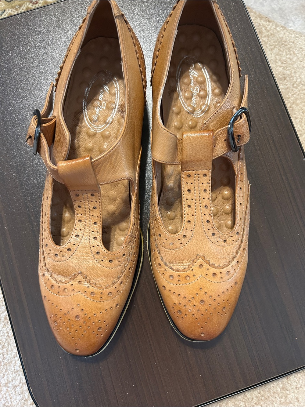 Flying Monkey Tan Leather Brogue Strap Oxfords 8.5 worn once